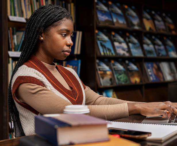 woman in library